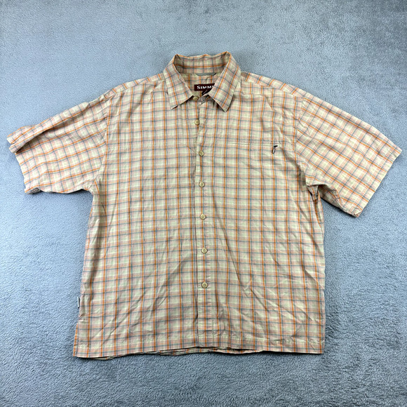 Simms Fishing Shirt Mens Large L Orange Plaid Performance Casual Outdoor - Picture 1 of 6